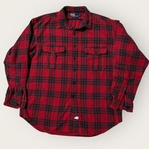 Vintage Polo Ralph Lauren Men's Red and Black Button Up Double Pocket
